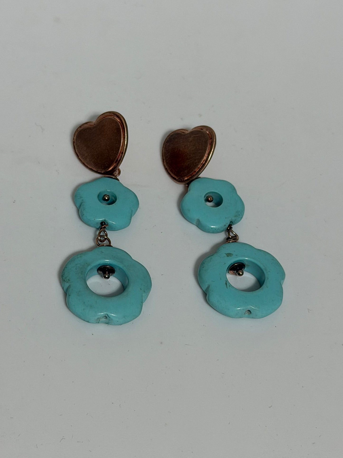 Orecchini in Argento 925 Cuore Rosato con Fiori Turchese – Romantico