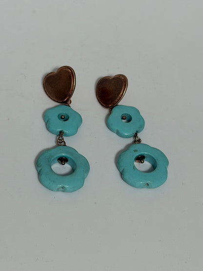 Orecchini in Argento 925 Cuore Rosato con Fiori Turchese – Romantico