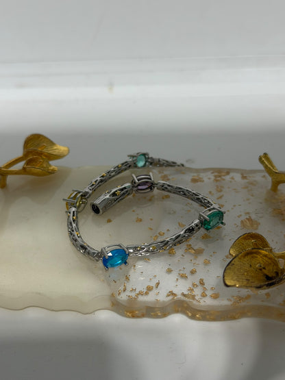 Bracciale in argento 925 con pietre colorate e stelline dorate