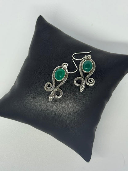 Orecchini in argento 925 giada verde serpente
