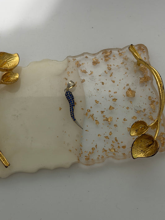Collana in argento 925 con corno e zirconi blu