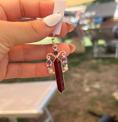 Collana in Argento 925 con Corniola, Perla Bianca, Ametista e Topazio Mistico – Pezzo Unico