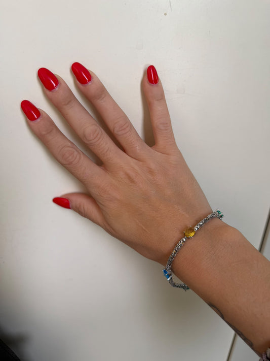 Bracciale in argento 925 con pietre colorate e stelline dorate