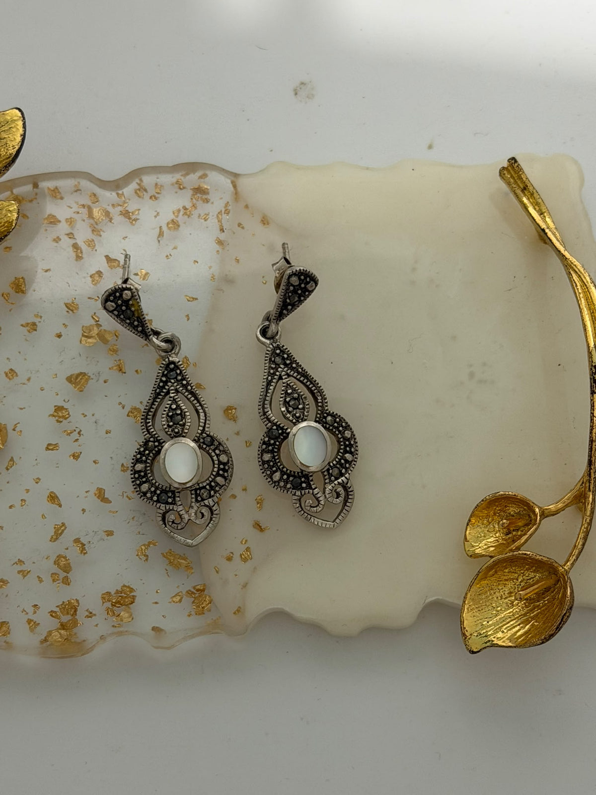 Orecchini a Goccia in Argento 925 con Pietre Bianche e Marcasiti
