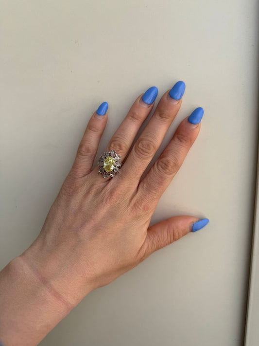 Anello Fiore Citrino Giallo in Argento 925