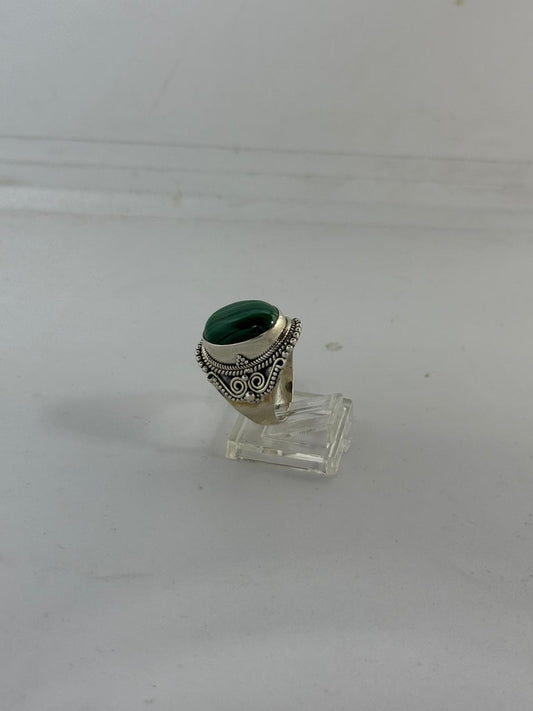 Anello Argento 925 con Malachite Verde Naturale | Misura 14 | Pezzo Unico