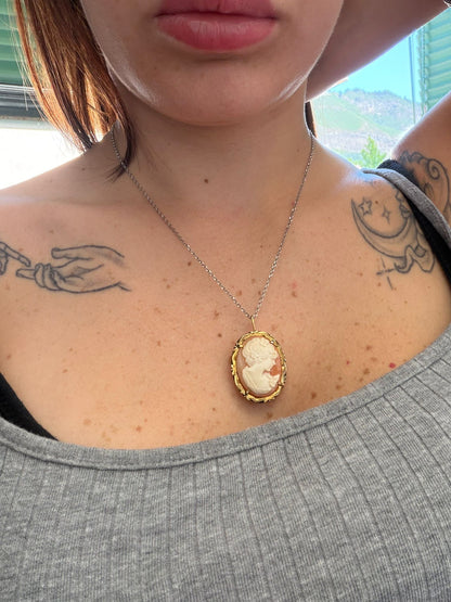 Collana in Argento 925 con Cammeo in Vera Conchiglia – Ciondolo e Spilla