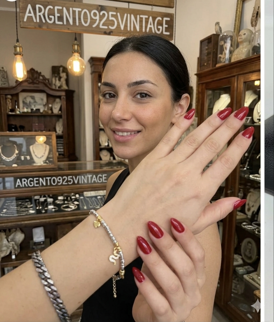 Bracciale Argento 925 Pepite Ciondoli Oro 18kt Cuori Serpenti Zirconi