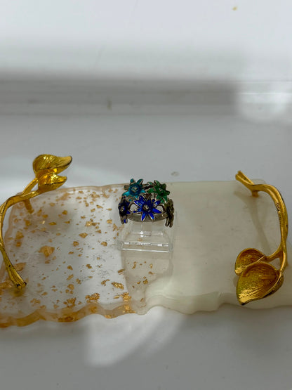 Anello Bouquet di Fiori Smaltati in Argento 925 – Pezzo Unico