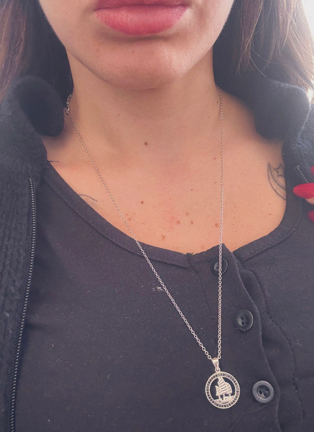 Collana Lunga Argento 925 con Ciondolo Veliero Zirconiato – Pezzo Unico