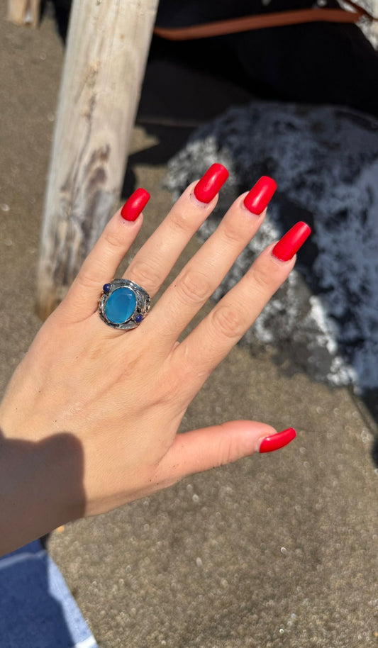 Anello in argento 925 agata blu