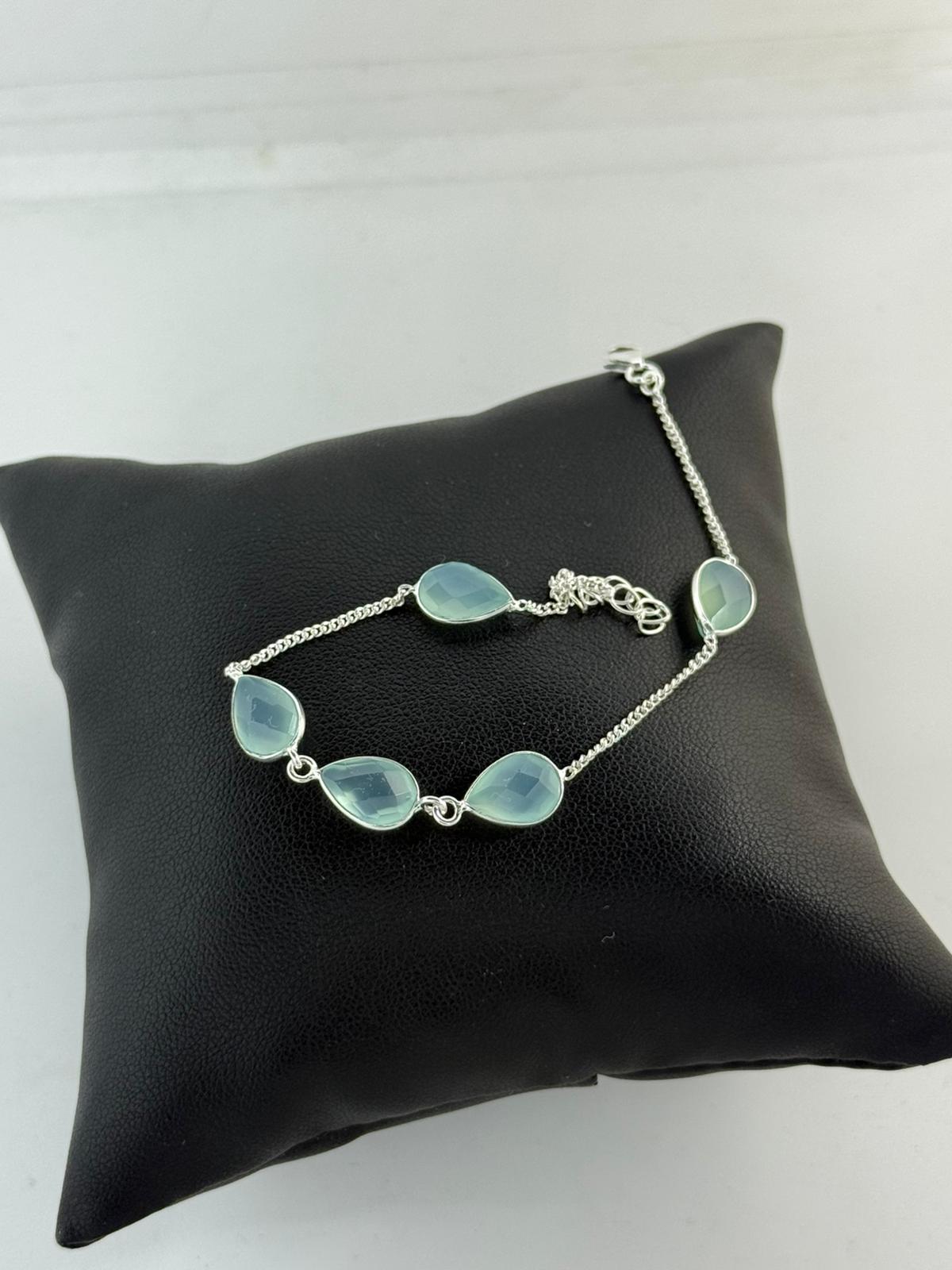 Bracciale Argento 925 Calcedonio Azzurro Sfaccettato Regolabile - Comunicazione