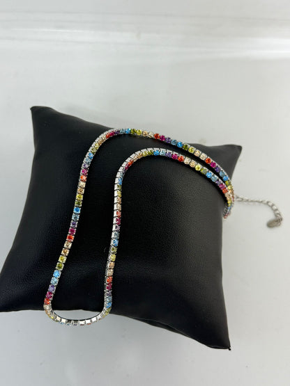 Collana Tennis Girocollo Argento 925 con Pietre Multicolor – Pezzo Unico