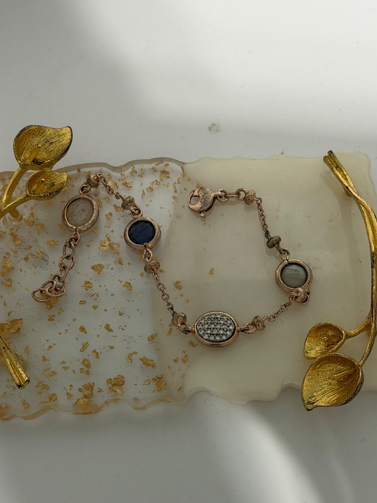 Bracciale in Argento 925 Rosa con Zirconi, Quarzo Verde e Zaffiro Blu