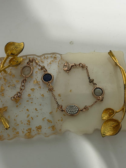 Bracciale in Argento 925 Rosa con Zirconi, Quarzo Verde e Zaffiro Blu