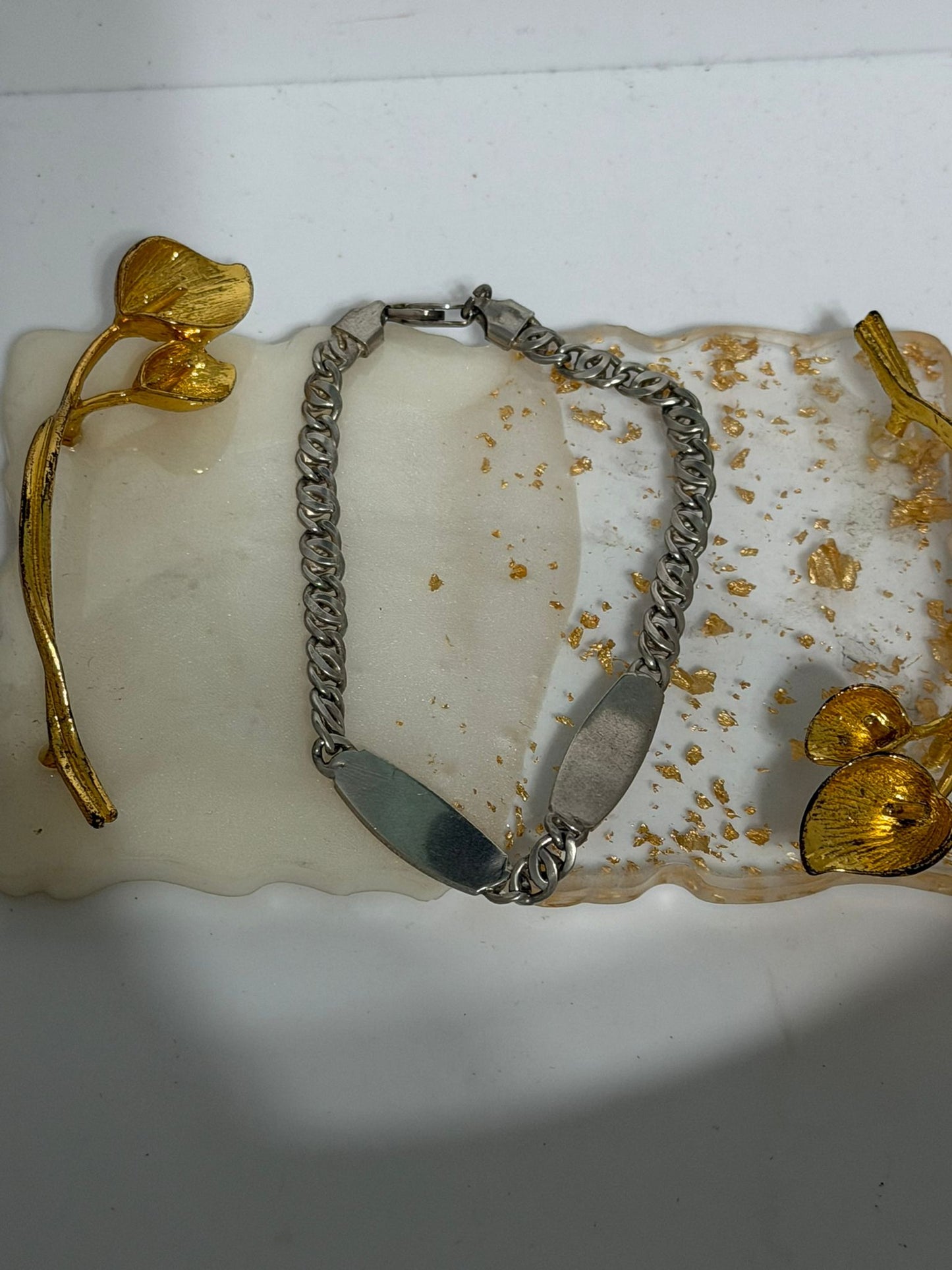 Bracciale in Argento 925 con Due Targhette e Maglia Particolare — 20 cm