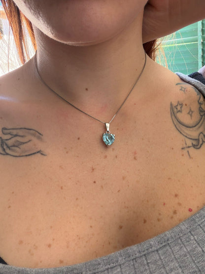 Collana in Argento 925 Cuore con Acquamarina – Pietra Naturale