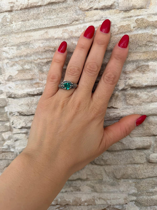 Anello in argento 925 serpente con pietra verde