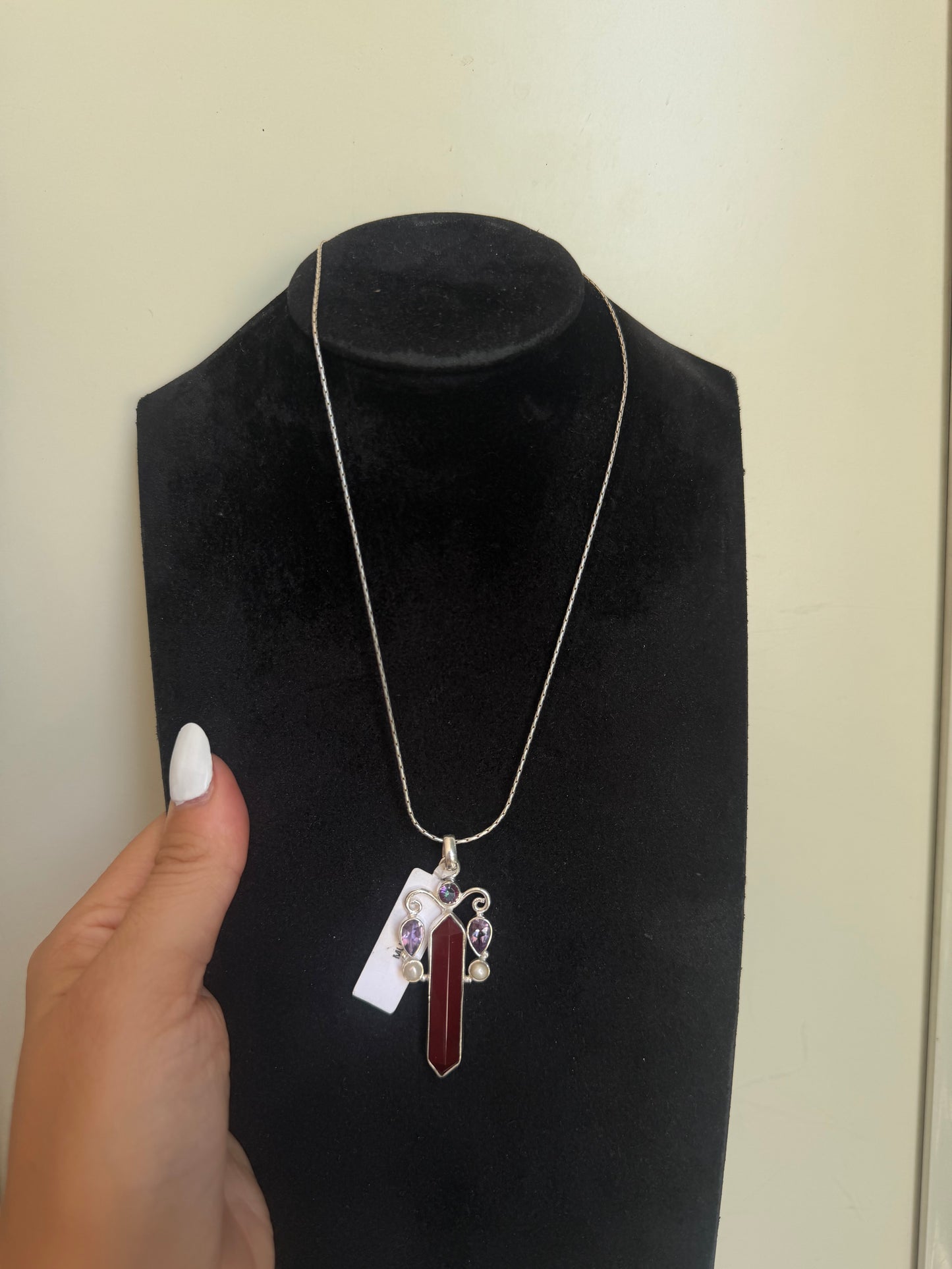 Collana in Argento 925 con Corniola, Perla Bianca, Ametista e Topazio Mistico – Pezzo Unico
