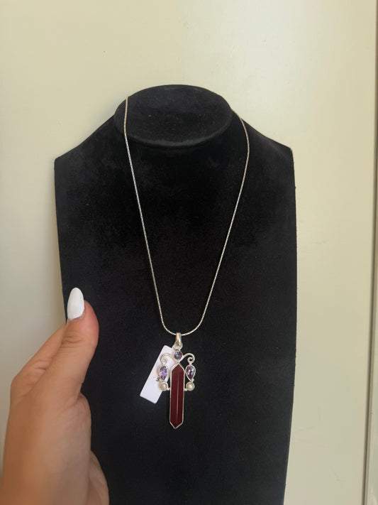 Collana in Argento 925 con Corniola, Perla Bianca, Ametista e Topazio Mistico – Pezzo Unico
