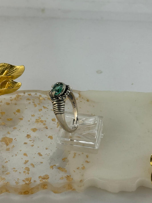 Anello in argento 925 serpente con pietra verde
