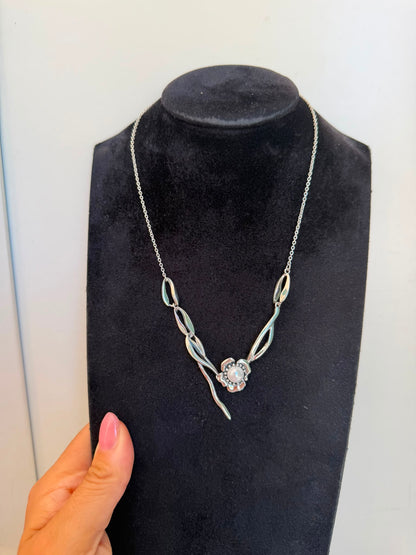 Collana in Argento 925 con Perla Bianca e Fiore