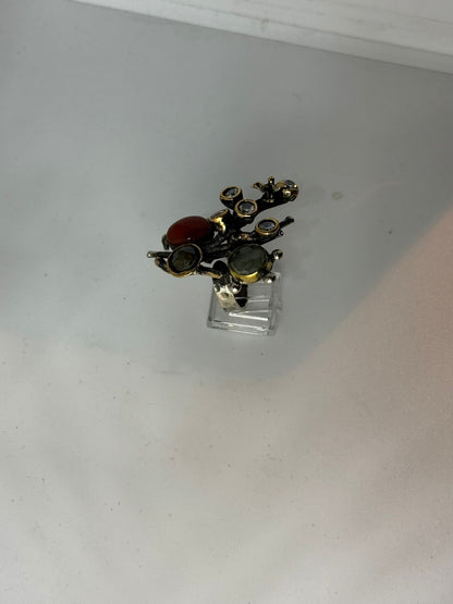 Anello Rondine Argento 925 e Bronzo con Corniola Abalone e Giada | Regolabile | Pezzo Unico