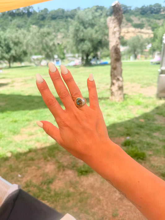 Anello Ovale in Argento 925 con Pietra Turchese Mistico