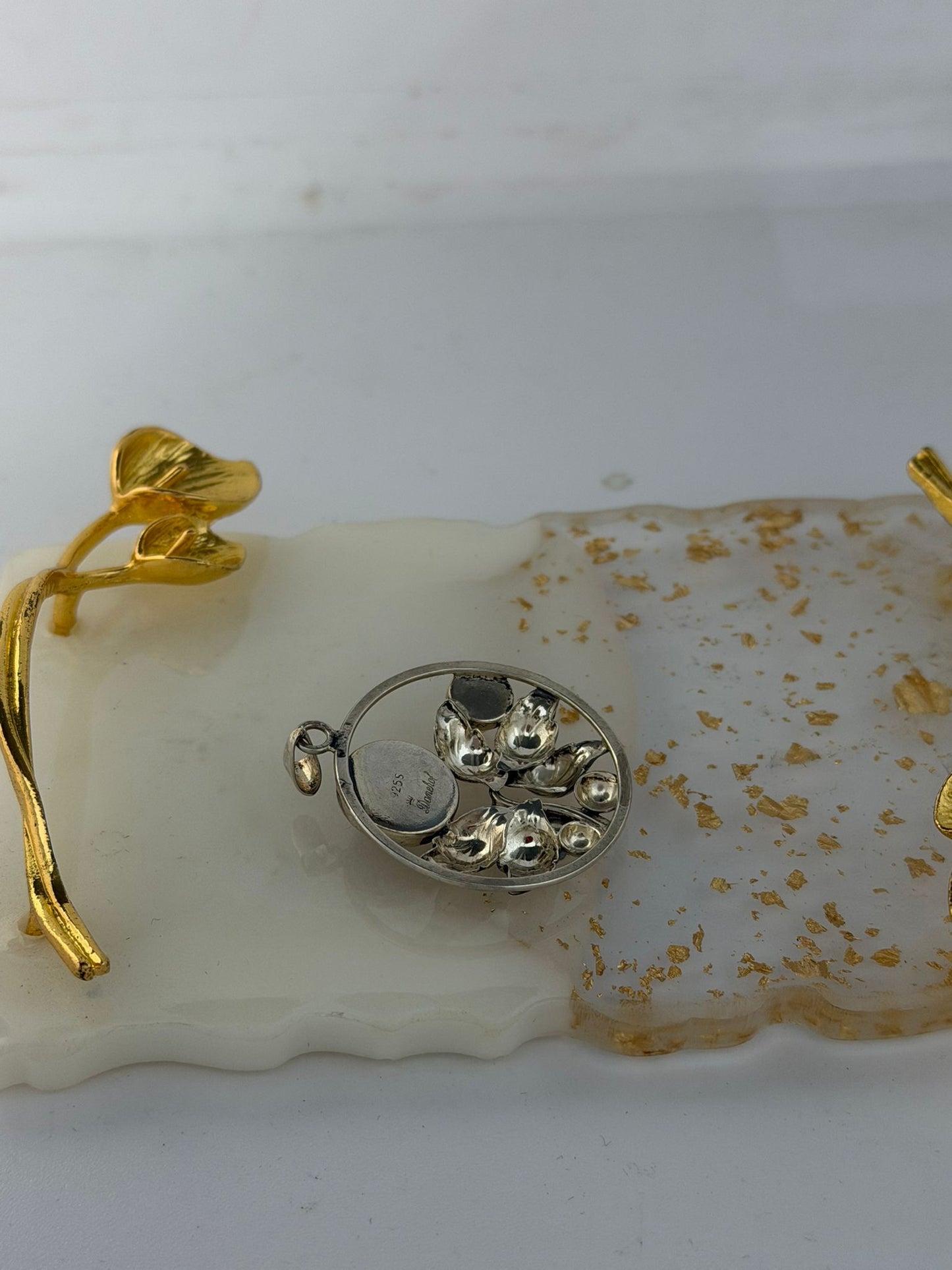 Collana in argento 925 ambra con fiori firmata Danehof – Pezzo unico