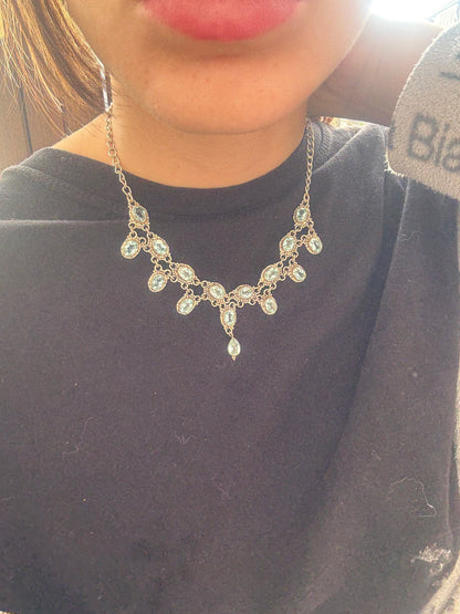 Collana Collier Argento 925 con Pietre Acquamarina Pendenti – Eleganza Marina Pezzo Unico