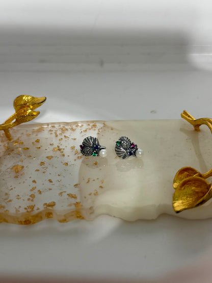 Orecchini al Lobo Stella Marina in Argento 925 con Perla, Zaffiro, Rubini e Smeraldi