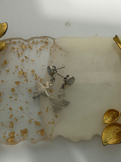 Orecchini Uccello in Argento 925 con Pietra Bianca | Artigianali