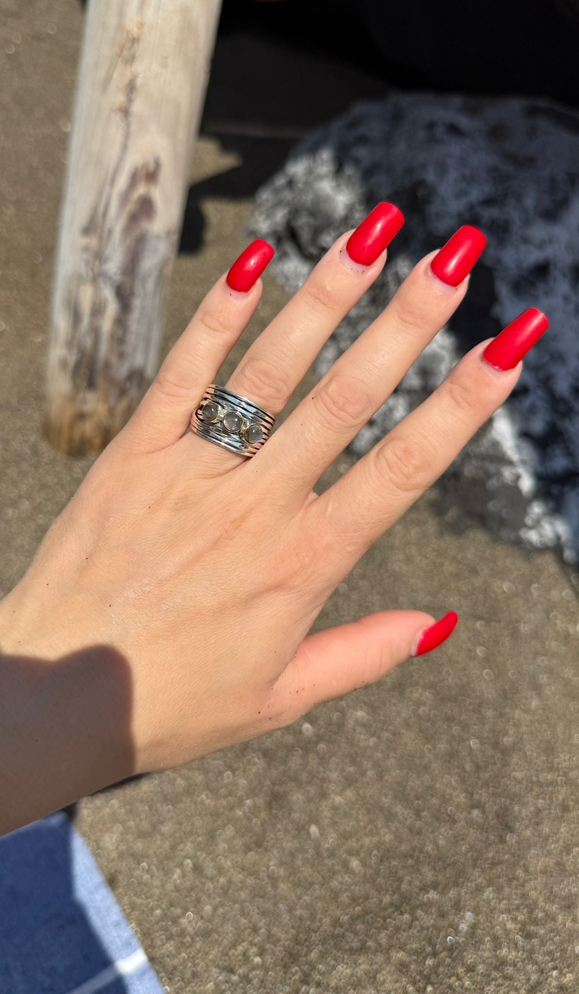 Anello fascia con pietra di luna argento 925