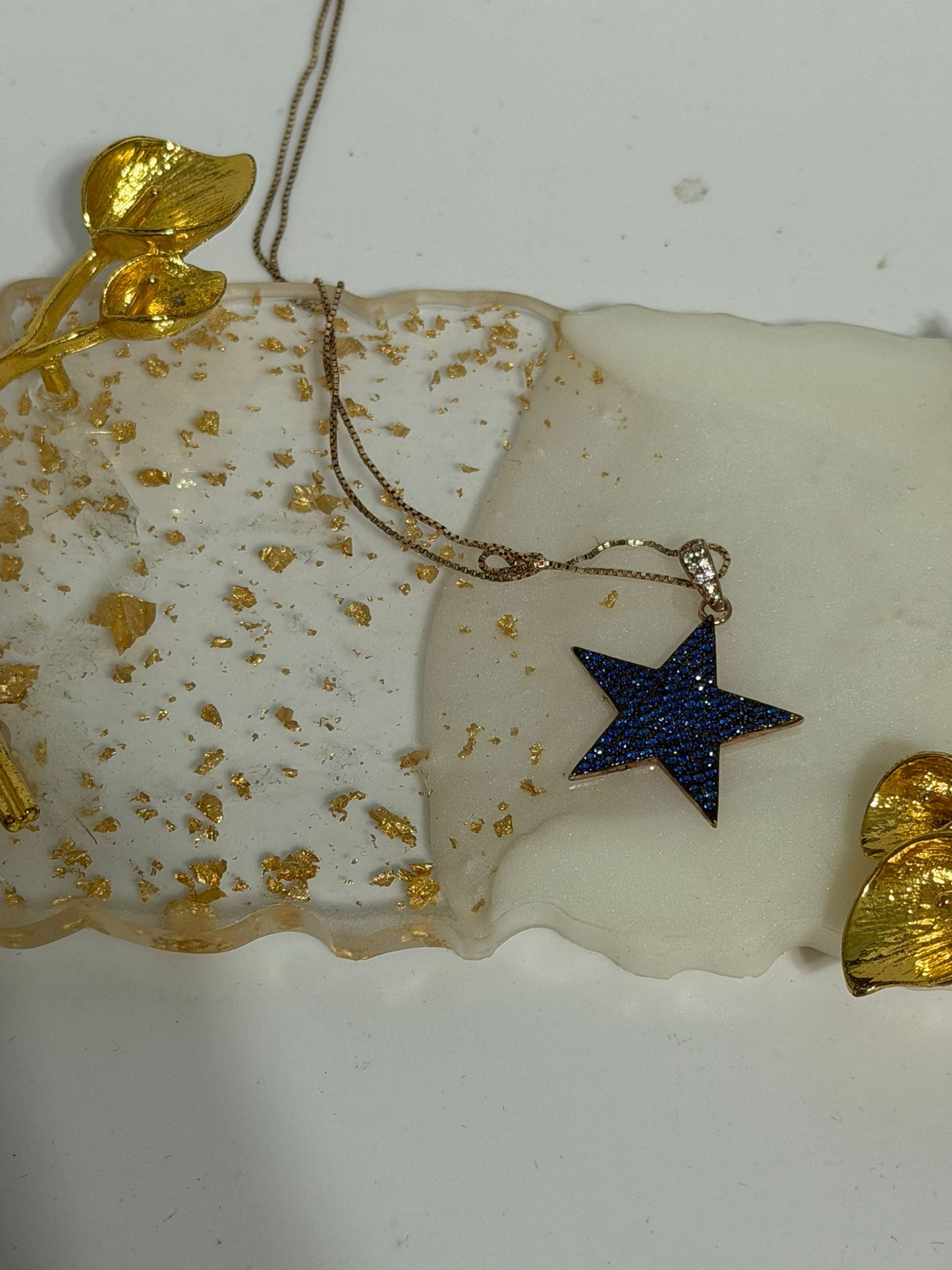 Collana stella zirconi blu in argento 925 bagnato oro rosa – Gioiello elegante