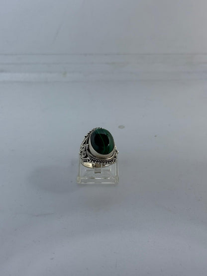 Anello Argento 925 con Malachite Verde Naturale | Misura 14 | Pezzo Unico