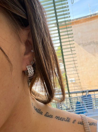 Orecchini Cerchio Doppio Largo in Argento 925 con Pietre Bianche