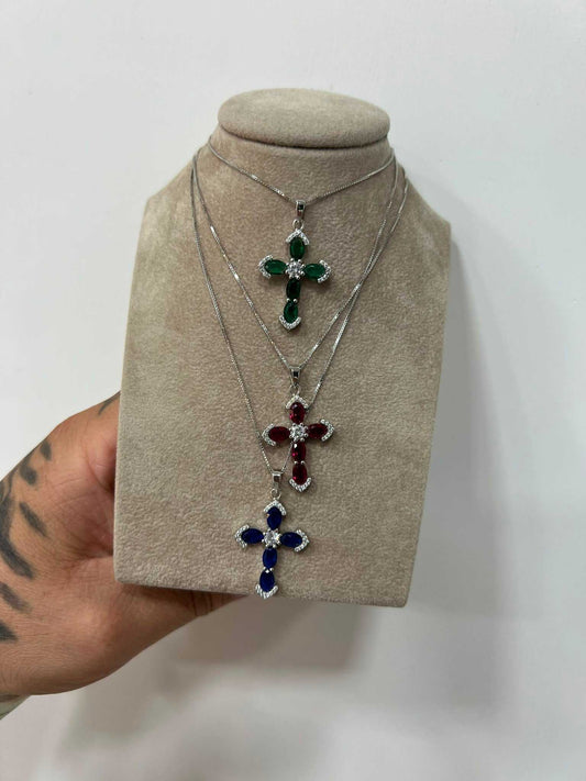 Collane in argento 925 con croci pietre colorate