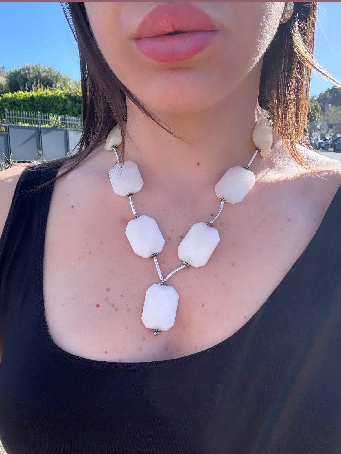 Collana Argento 925 con Pietre Bianche Sfaccettate – Pezzo Unico Artigianale