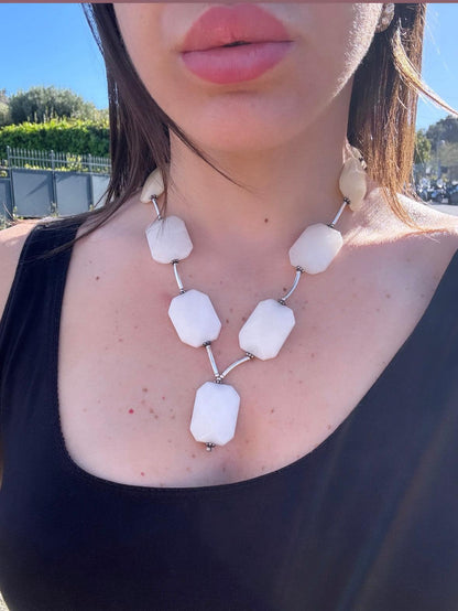 Collana Argento 925 con Pietre Bianche Sfaccettate – Pezzo Unico Artigianale