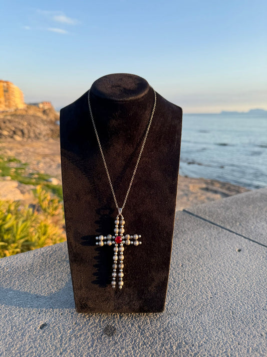Collana in argento 925 croce rubino rosso