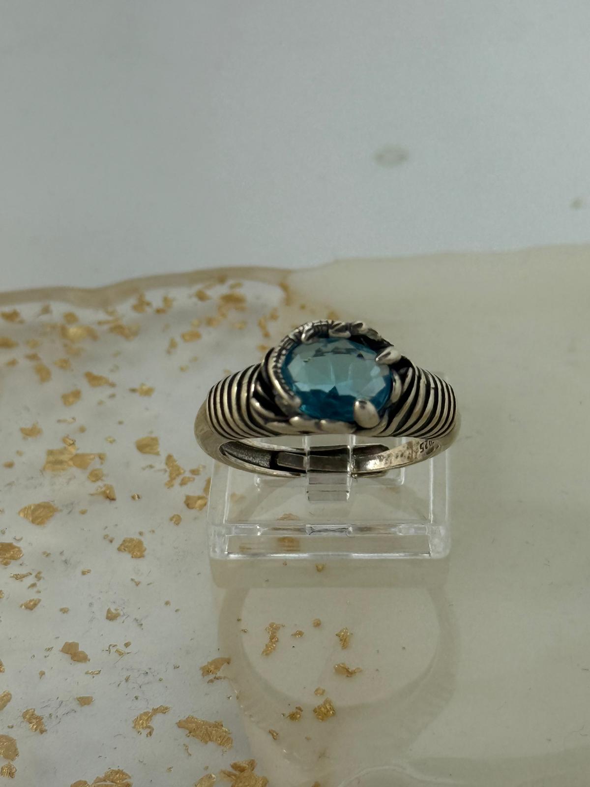 Anello in Argento 925 con Acquamarina – Texture Coccodrillo