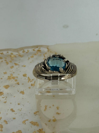 Anello in Argento 925 con Acquamarina – Texture Coccodrillo