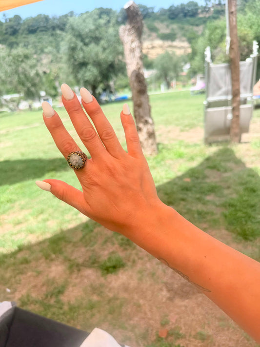 Anello in Argento 925 con Pietra Azzurra Taglio Sfaccettato
