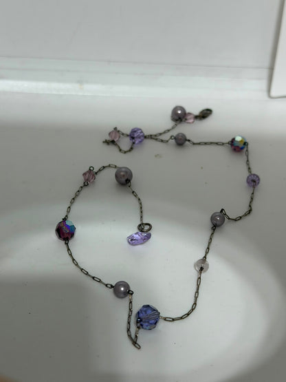 Collana in argento 925 con pietre viola, perle e cuore di ametista – Artigianale