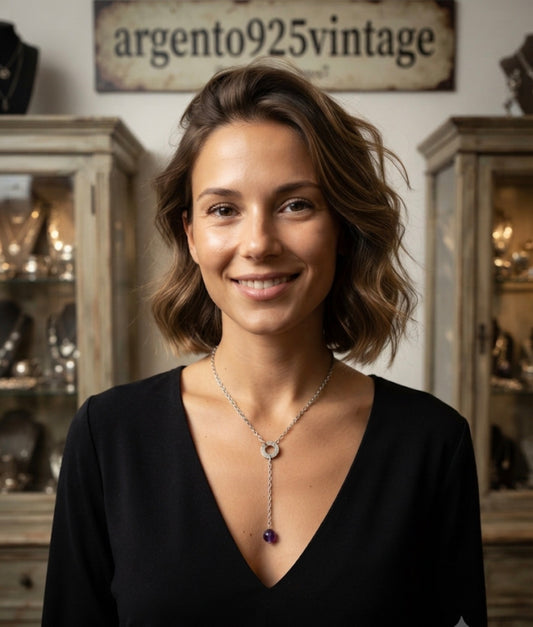 Collana saliscendi in argento 925 con ametista viola – Artigianale Made in Italy