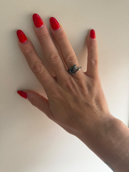 Anello serpente in argento 925 con marcasiti regolabile