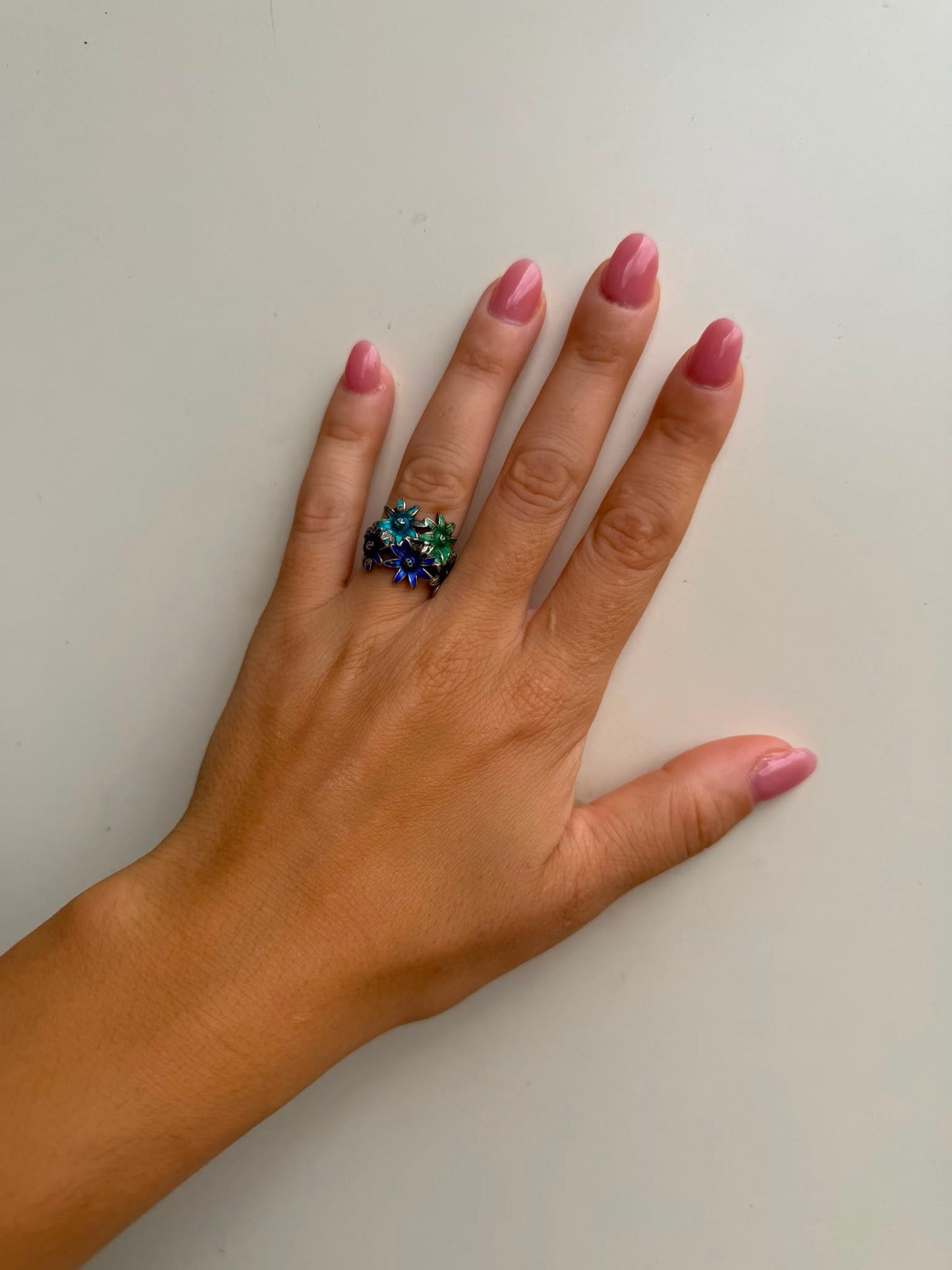 Anello Bouquet di Fiori Smaltati in Argento 925 – Pezzo Unico