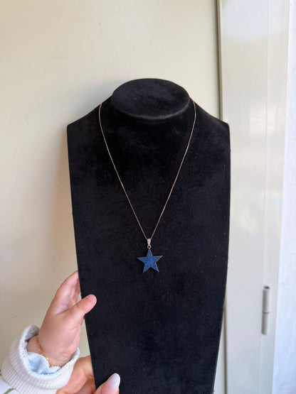 Collana stella zirconi blu in argento 925 bagnato oro rosa – Gioiello elegante