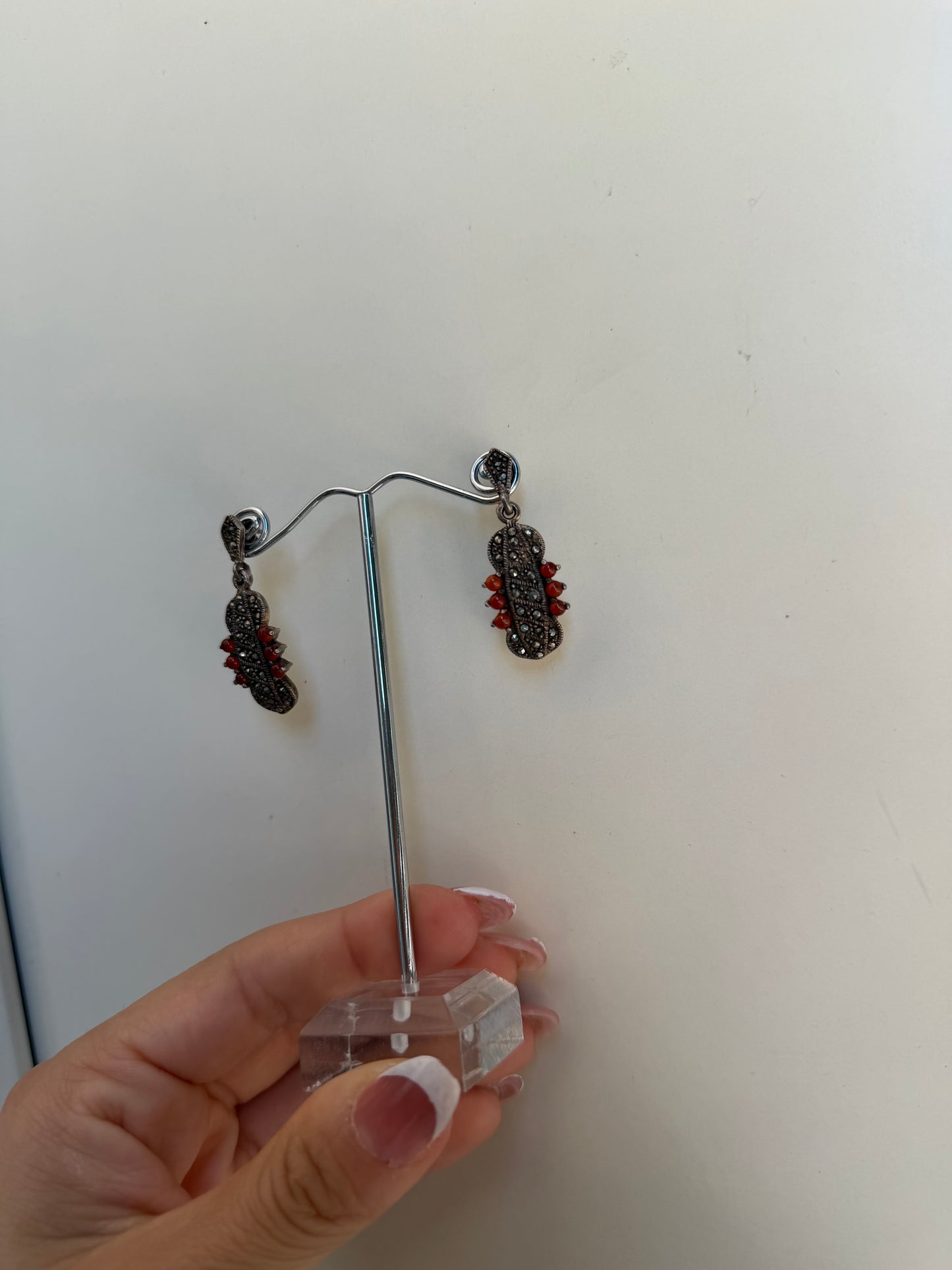 Orecchini in Argento 925 con Corniola e Marcasiti | Eleganza Artigianale