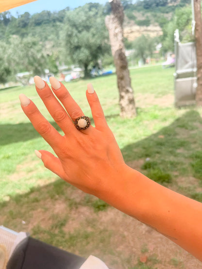 Anello in Argento 925 e Bronzo con Pietra di Luna Taglio Sfaccettato